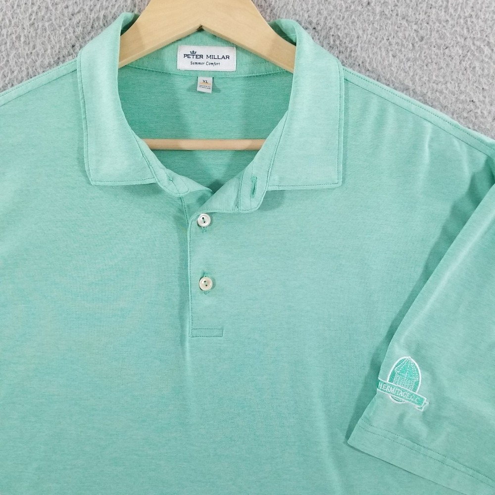 Peter Millar Polo Shirt XL Green Summer Comfort Performance Golf Hermitage CC